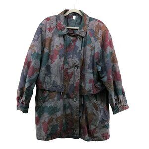 Vintage Parka Jacket Womens XL Gray Abstract Multicolor 90s Windbreaker Outdoors